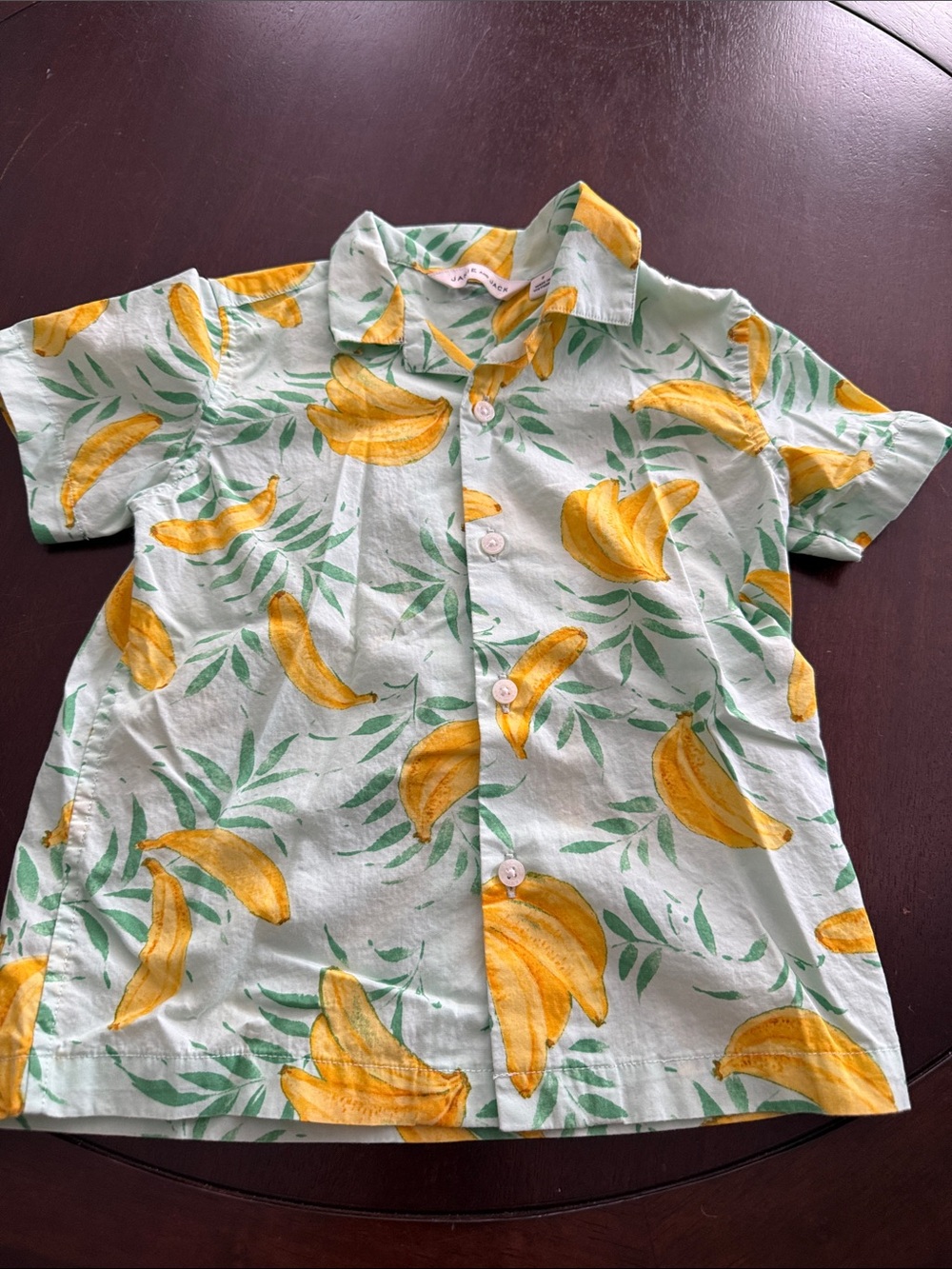 Janie and Jack Light Green Short Sleeve Button-Down with Yellow Banana Print